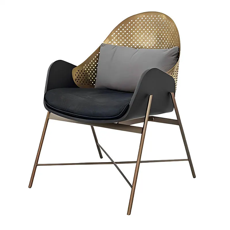 

Light luxury Italian stainless steel dining chair hotel leisure negotiation sales office reception designer single sofa