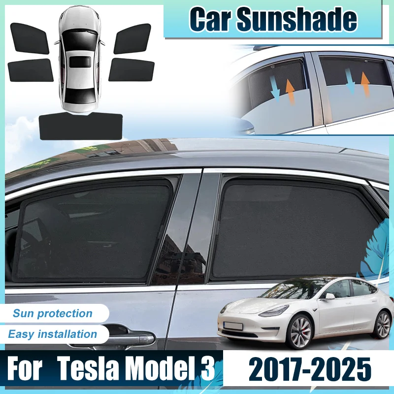 

For Tesla Model 3 Accessories 2017-2025 Car Front Rear Window Sun Shades Cover Anti UV Visors Heat Sunshades Net Accesorios Mesh