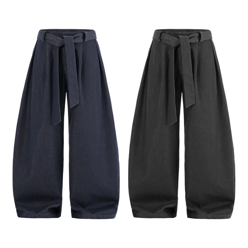 Men\'s Japan Korean Streetwear Loose Casual Wide Leg Denim Cargo Pants Harem Trousers Cityboy Oversize Baggy Jeans Pant