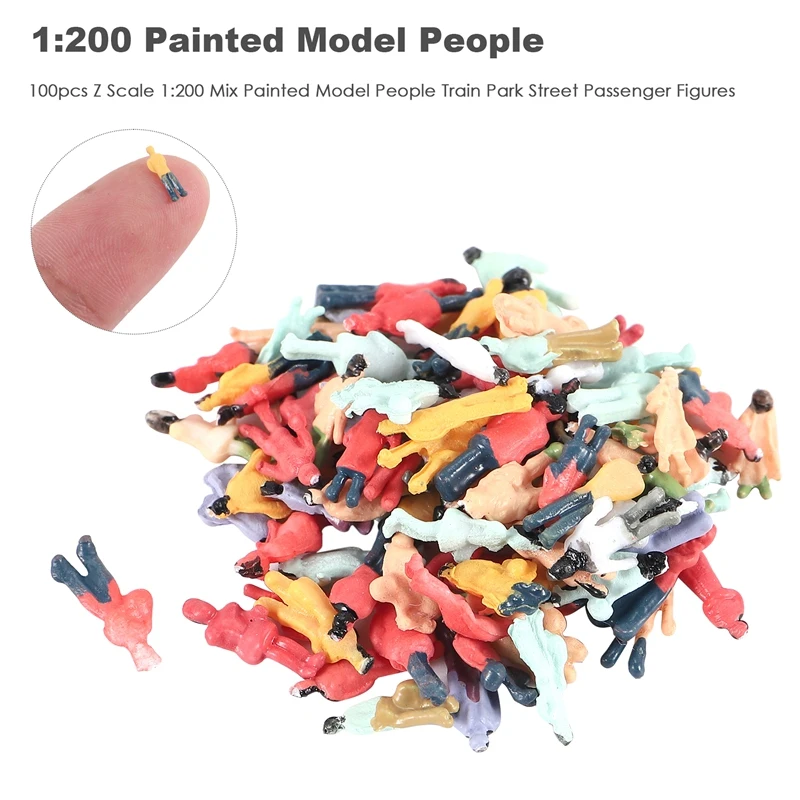 100Pcs Z Scale 1:200 Mix Painted Model People Train Park Street Passenger Figures