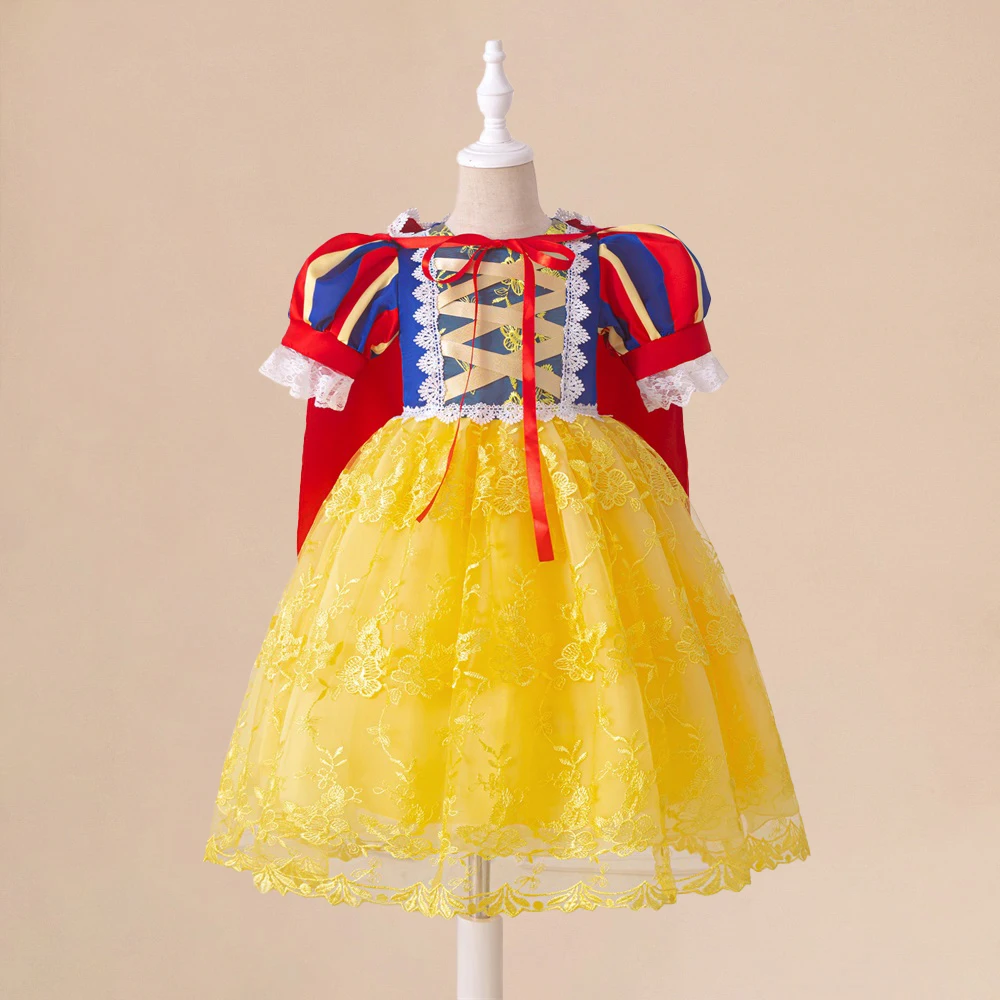 Snow White Princess Dress for Girl with Cloak Carnival Halloween Cosplay Costume 1st Birthday Party Dresses Prom Child Clothing