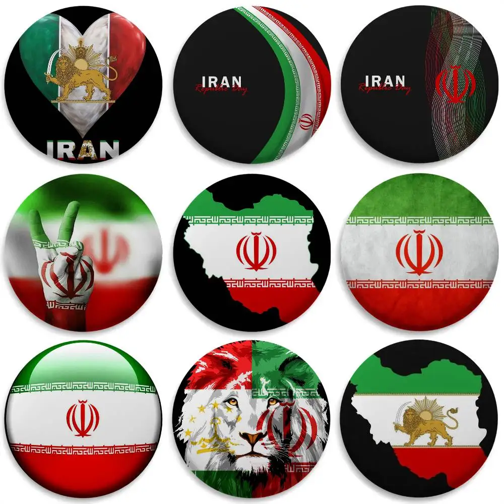 

Iran Flag Map Logo Cool Badges Round Exquisite Badge Brooches Creative Pins For Clothes Hat Backpack Gift Accessories