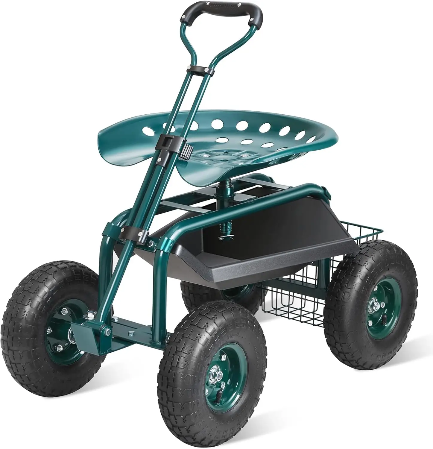 

VEVOR Garden Cart, Gardening Stool for Planting, 360 Degree Swivel Seat, Wagon Scooter with Steering Handle & Utility Tool Tray