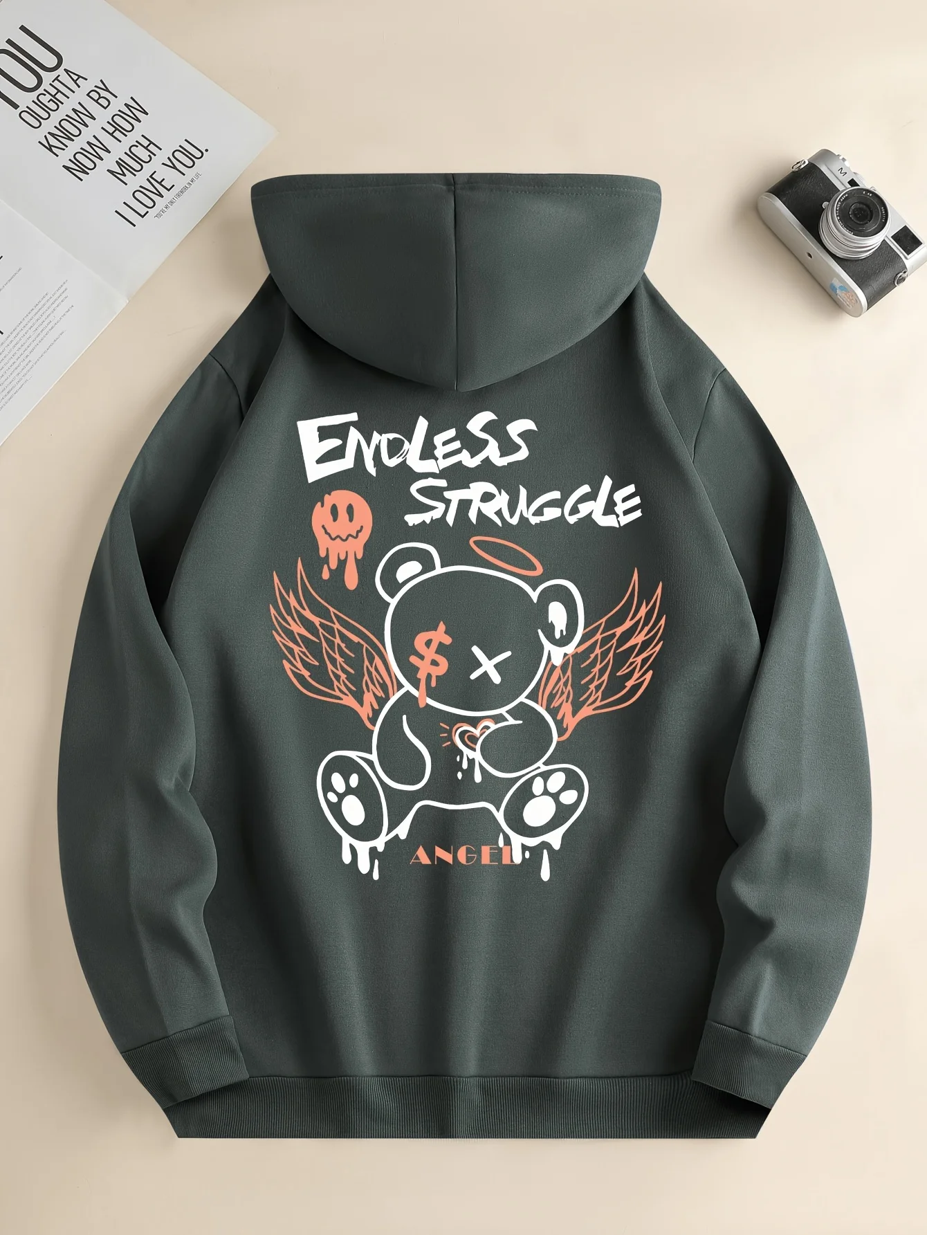 Endless Struggle Angel Bear Printed Hoodies Street Women Sweatshirts Crewneck Loose Pullover Fleece Warm Female Tops Clothes