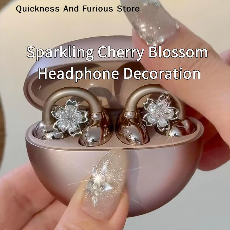 Ohrringe für Ohrclips, rotierende Kirschblüten, glänzende Dekorationen, schöne Kopfhörer-Accessoires, universell, FreeClip