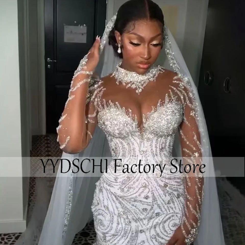 Suknie ślubne luksusowe na zamówienie w stylu afrykańskim 2025, suknie dla panny młodej, Vestidos De Novia, błyszczące suknie balowe typu syrena/trąbka z trenem