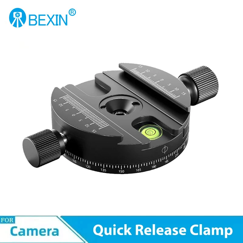 BEXIN QJ-08 Panoramic 360° Rotating Quick Release Plate Clamp Tripod Head Universal Photography Clamp Base for DSLR Camera