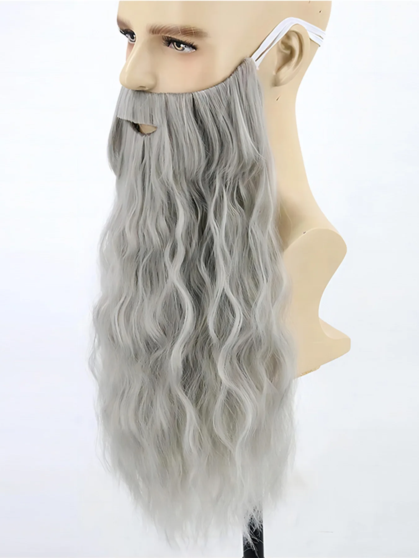 Theme Party Grandpa Long Curly Grey Mens Wigs With Mustache Halloween Cosplay Costume Party Wig False Beard