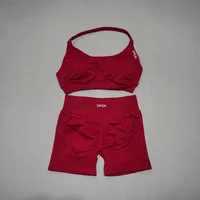 DFDK Women's Fashion 2 Piece Sports Set Lace Up Sports Bra Seamless Shorts Leggings Yoga Gym Fitness Running Tracksuit - Image 4