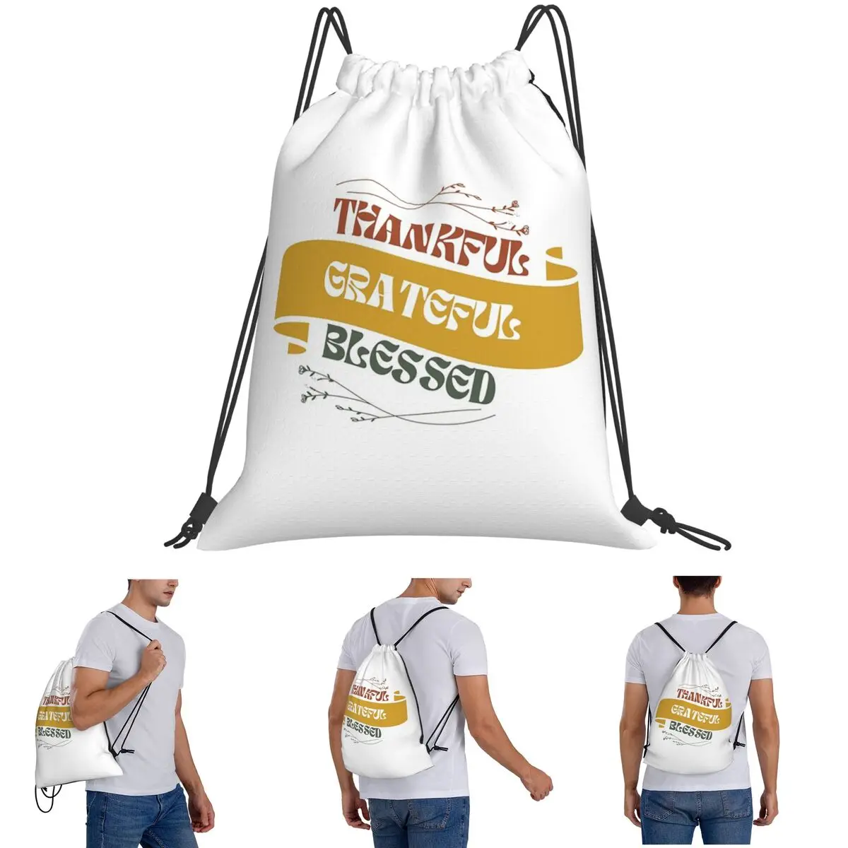 

Thankful Grateful Blessed Backpacks Portable Drawstring Bags Sundries Bag Book Bags for Man Woman Students