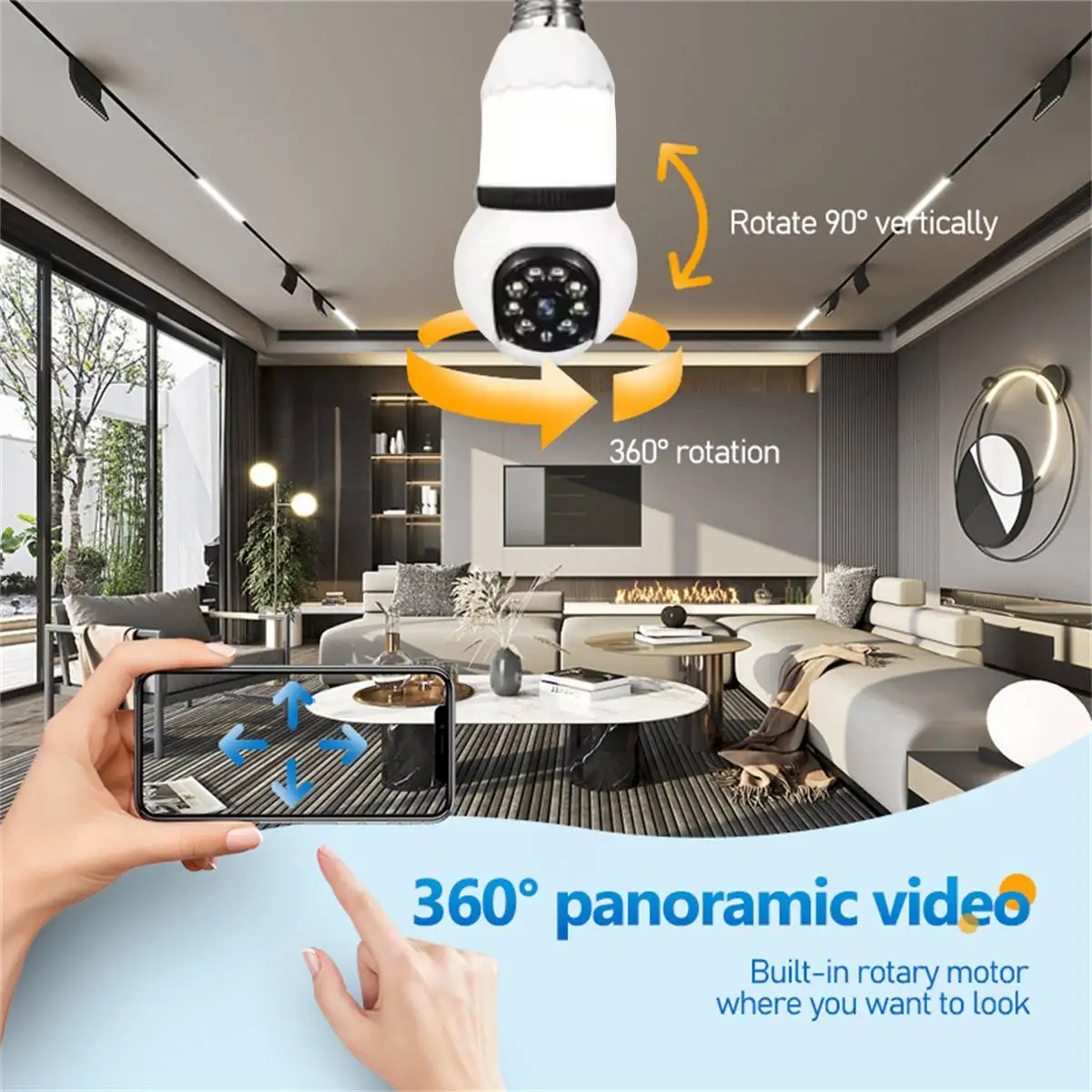 Caméra de Surveillance Wifi à ampoule E27 5MP, avec ampoule LED HD PTZ, Zoom 8X, suivi de maison intelligente, Audio bidirectionnel, Vision nocturne, sans fil