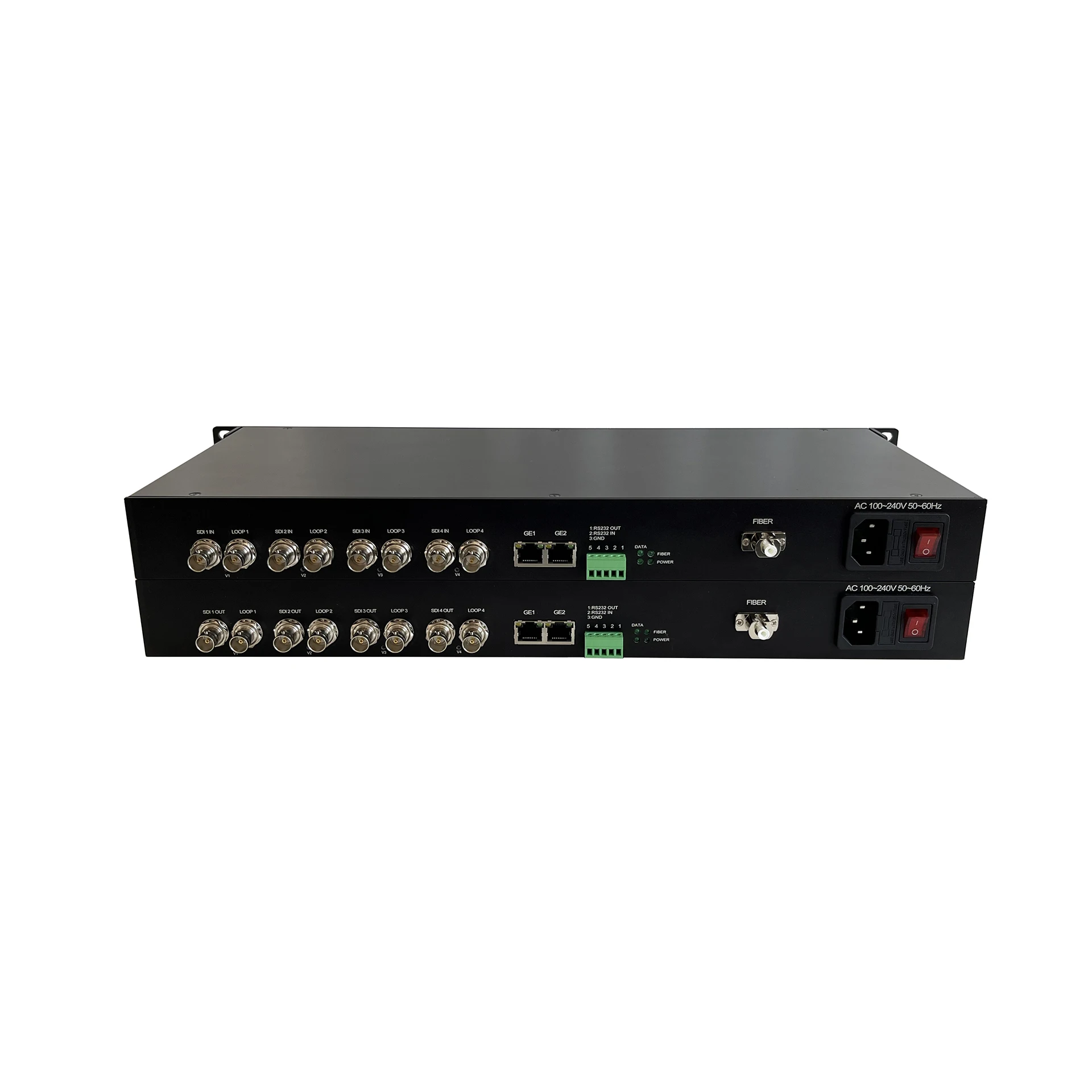4CH Forward 3G SDI Loop Out/2CH 1000M Ethernet/1CH BIDI RS232 Fiber Optic Converter