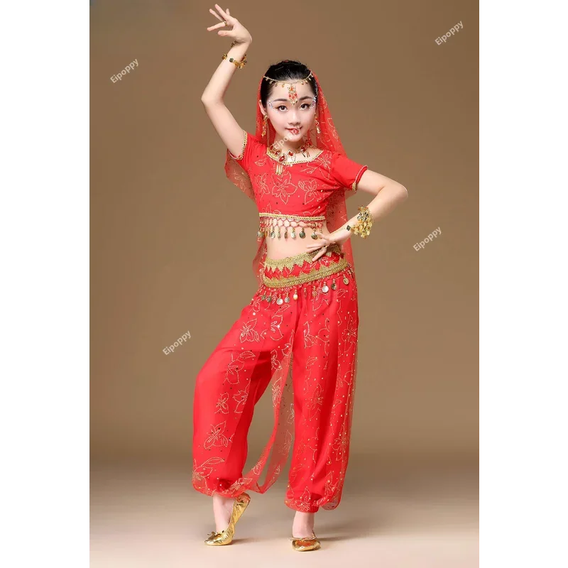 Vestito da danza del ventre per ragazza Costumi di Halloween per bambini Abbigliamento da ballo per ragazze Vestito di Bollywood Abbigliamento per spettacoli teatrali per bambini India