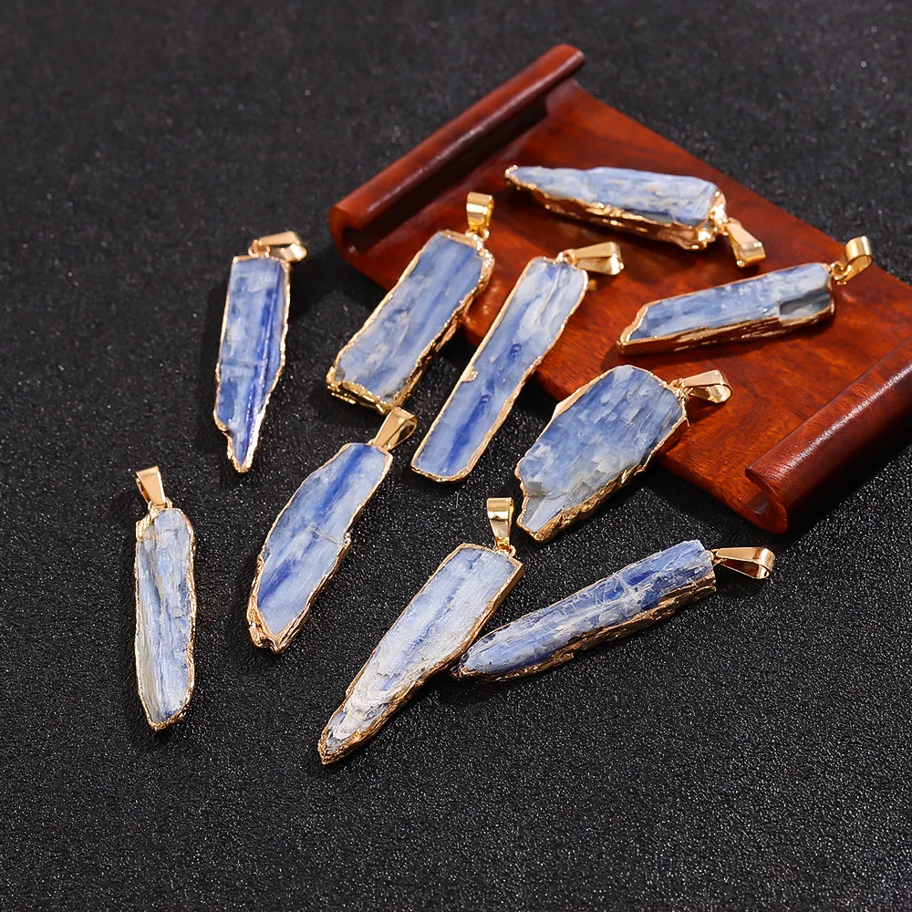 Natural Blue Kyanite Pendant Necklace Amethyst Mineral Specimen Throat Chakra Reiki Healing Crystals For Jewelry Making Charms