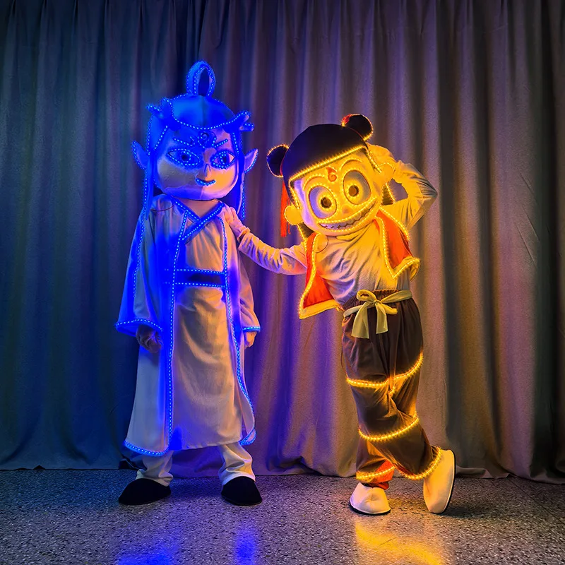 

LED Light up Nezha Ao Bing Mascot Costume Chinese Cartoon Luminous Full Body Suit for Halloween Cosplay Festival Party Parade