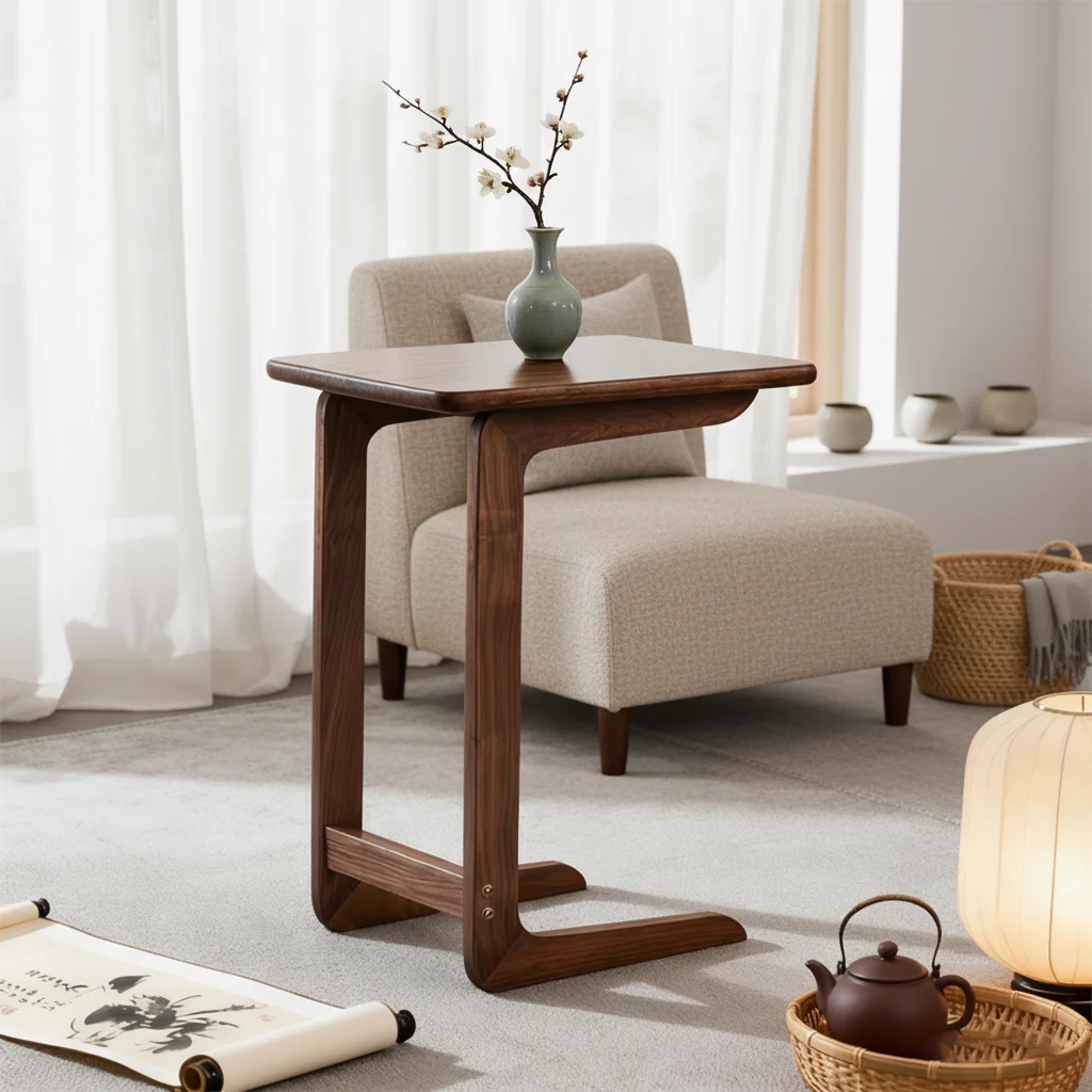 Handmade Black Walnut C-Shaped Coffee Table - Solid Wood Minimalist Design for Small Spaces
