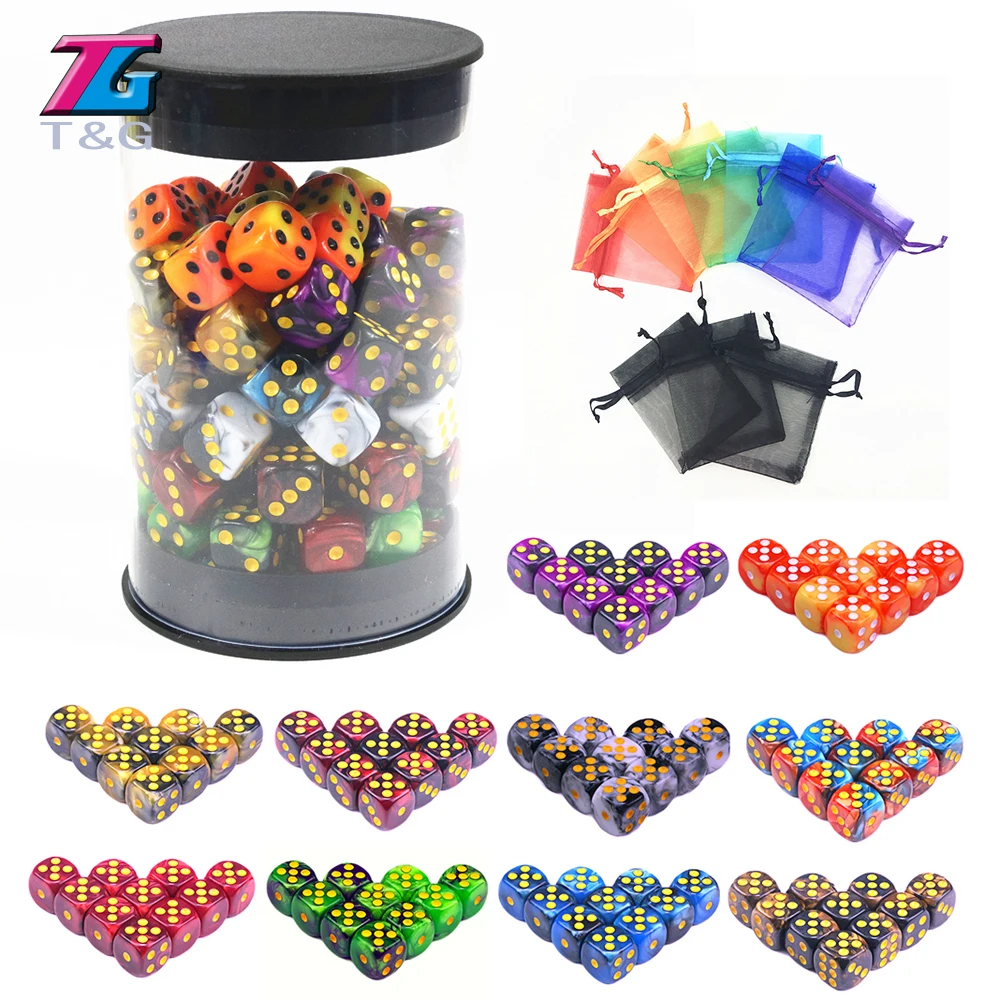 Wholesale100pcs of 12mm D6 Gambling Dice,Playing Die Standard Dot As Dice Tower Game Accessories with a Tube and bags