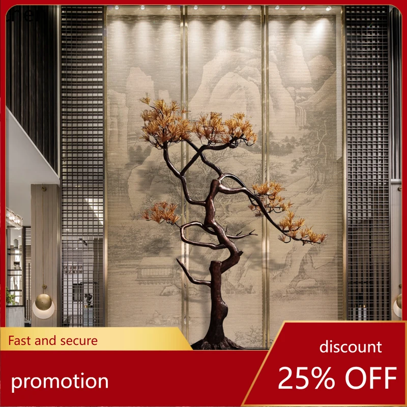 

HT Chinese floor-to-ceiling wrought iron welcome pine ornament, hotel clubhouse lobby sculpture, lucky tree