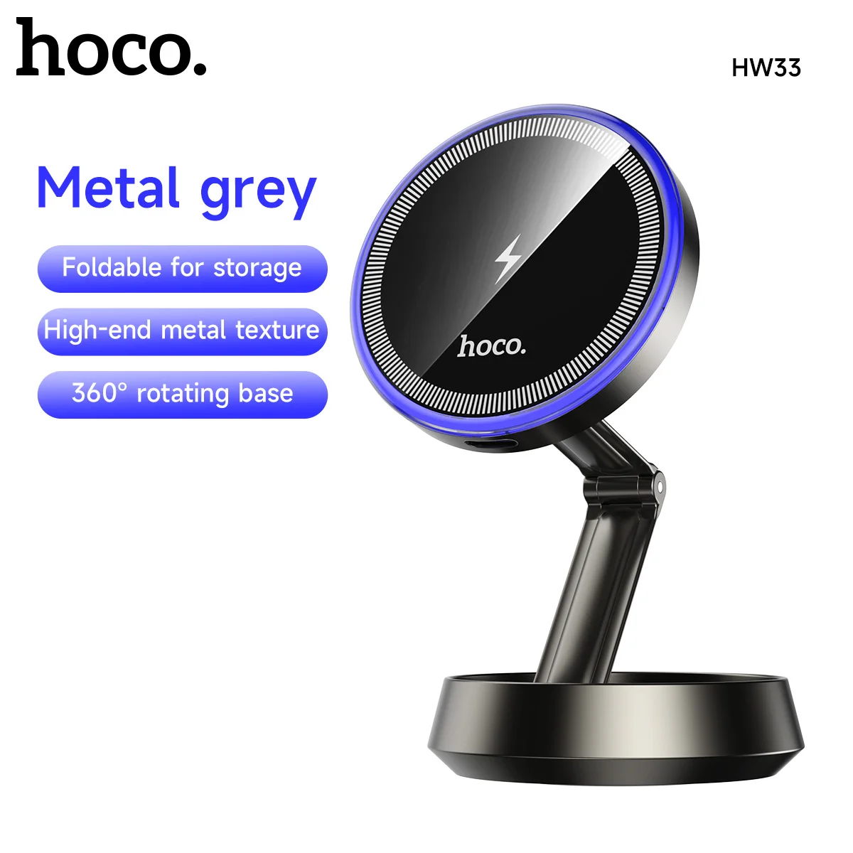 HOCO HW33 Metal Ring Magnetic Wireless Fast Charging Car Holder In-Car Center Console For iPhone 12-17 Pro Max MagSafe Charger