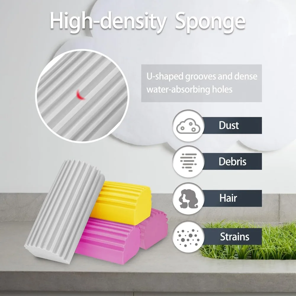 Reusable Sponges for Powder ,Damp Clean Duster Sponge for Cleaning Blinds Glass Mirror  6 PCS of Gray, Yellow, Pink