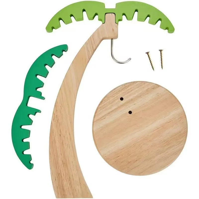 HRBAJ-Wooden Banana Hanger Fruit Storage Rack Multifunctional With Artificial Leaves For Kitchen 2Pc