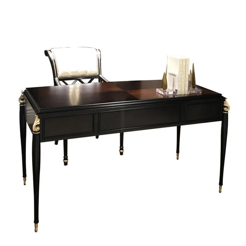 Solid wood desk and chair French simple desk carved writing desk European computer  combination furniture
