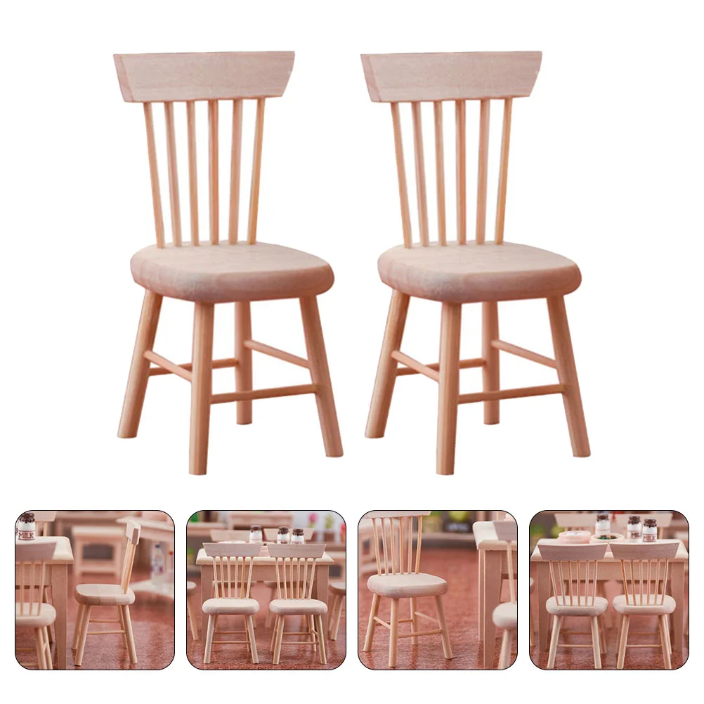 2 Pcs Dollhouse Chair Photograph Props Wood Back-rest Furniture DIY Painting Accessories Supplies Toy Tiny Wooden Model