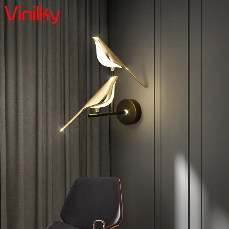 

Nordic LED Golden Bird Wall Lamps Living Room Bedside Hanging Lighting Rotatable Parlor Bar Indoor Sconce Pendant Lights Fixture