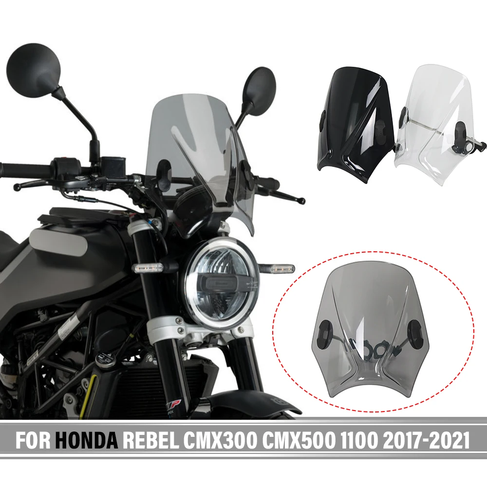 Motorcycle Windshield Windscreen Round Headlight Street Bikes Wind Deflectors For Honda REBEL CMX300 CMX1100 CMX500 2017-2021