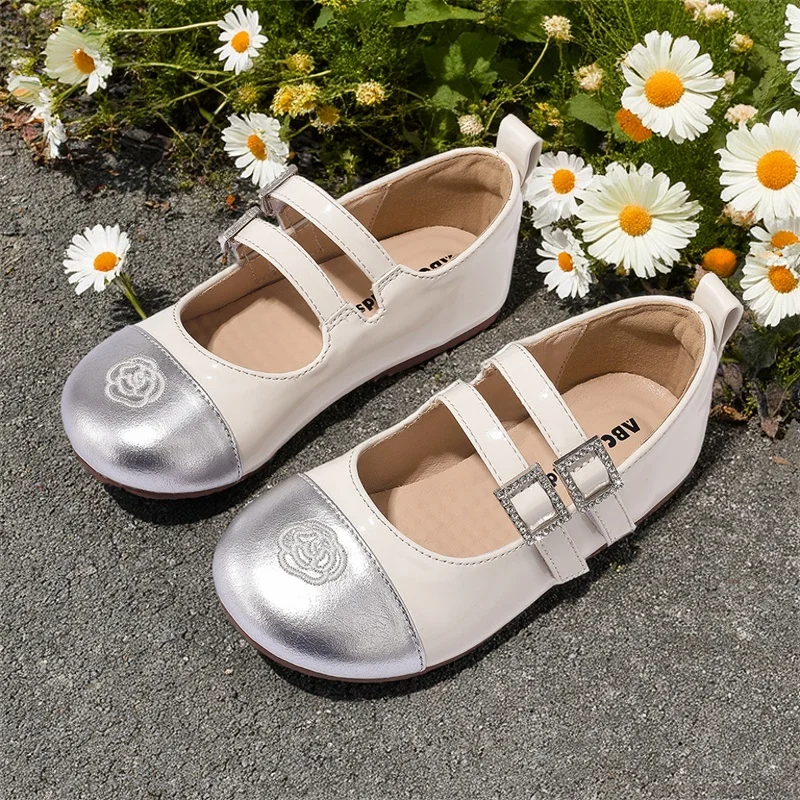 Girls Leather Flats Kid's Elegant Princess Party Shoes Flat Sole Soft Lining Comfort Fit For Toddler Formal Performance Footwear