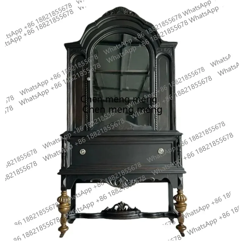 

American solid wood French restaurant wall glass door display wine cabinet retro storage side cabinet