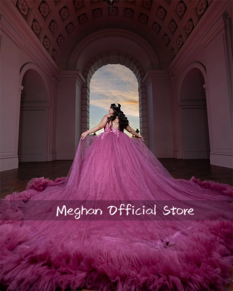 فساتين Fuchsia O N Quinceanera فستان حفلة مطرز بالخرز فستان فاخر لعيد الميلاد فستان تخرج مكشكش حلو 15 مخصص #2