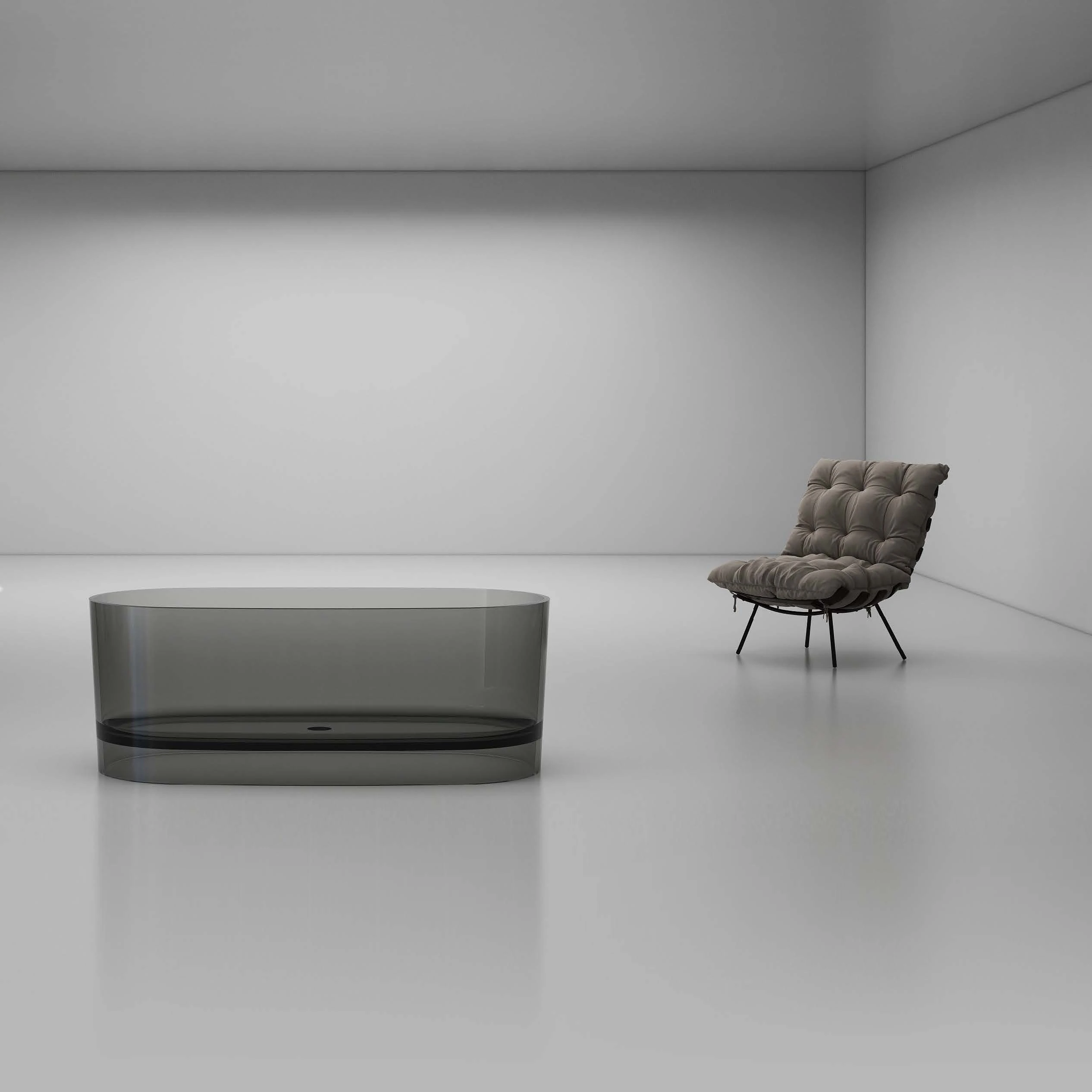 Modern freestanding bathtub with air massage function, 4 color options, 2 sizes, smoky gray clear glass resin, hotel use