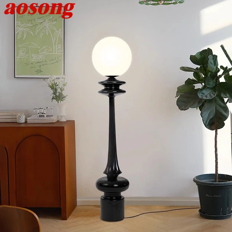 AOSONG Nordic Roman Column Floor Lamp Black Modern Living Room Bedroom LED Creativity Decorative Standing Light