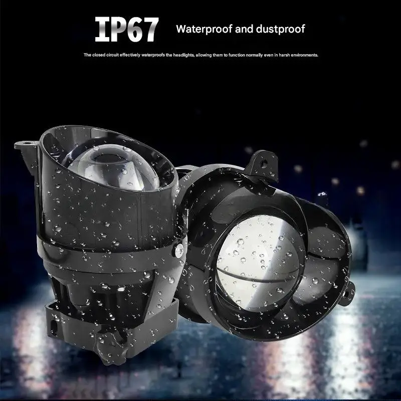 3-Inch Triangular LADA Fog Light Lens Convex Slant Bi-Xenon LED Car Lamp Tri-Color Hi/Lo Beam Retrofit LED Fog Light 110W