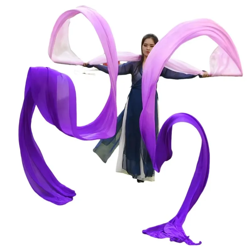 

100% Real SIlk Streamer 12M Dunhuang Feitian Dance Props With Rod Flowy Long Water Sleeve Hanfu Accessory Classical Dance Ribbon