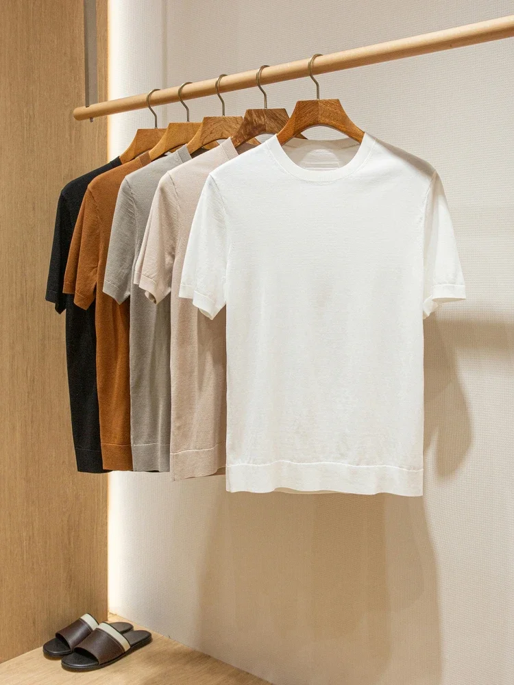 

ZZ mulberry silk cotton blended summer high-density knitted round neck short-sleeved T-shirt