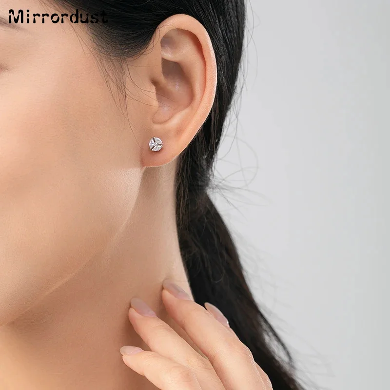

Pure 925 Sterling Silver High-Class Dazzling CZ Geometric Design Stud Earrings For Women Trendy Jewelry Anniversary Gift