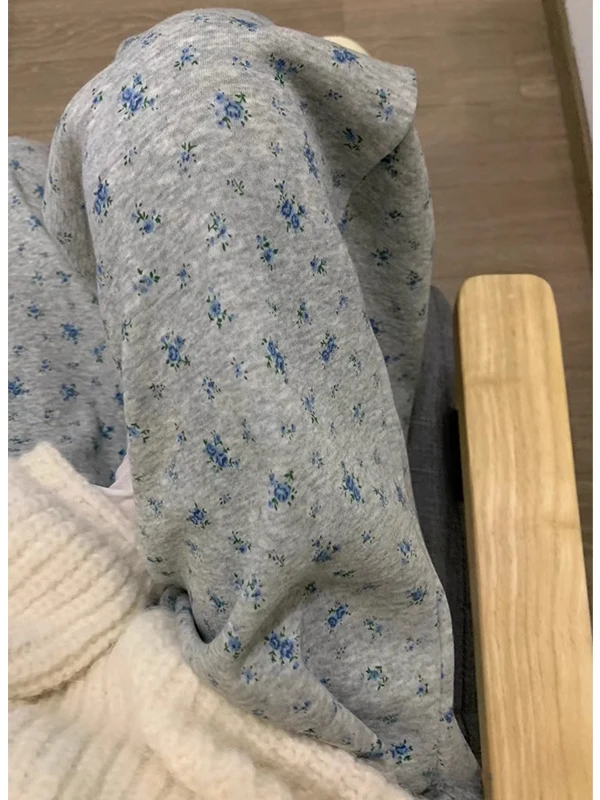 アメリカンスタイルの花柄プリントハイウエストストレートレッグカジュアルパンツ女性の春秋ルーズドレープスポーティワイドレッグパンツ