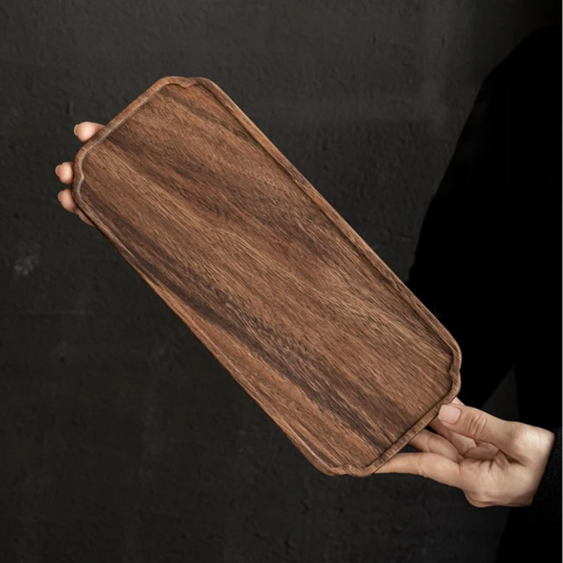 Natural Texture Rectangle Wooden Tea Tray Serving Table Plate Snacks Food Storage Dish for Hotel Home Serving Tray Square Walnut