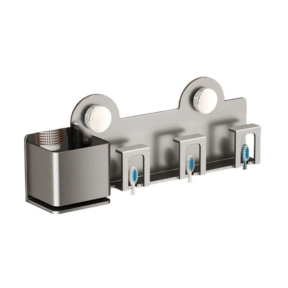 Removable Bathroom Accessory Toothbrush Holder Grey Toothbrush Organizer Easy Installation Space-saving Design