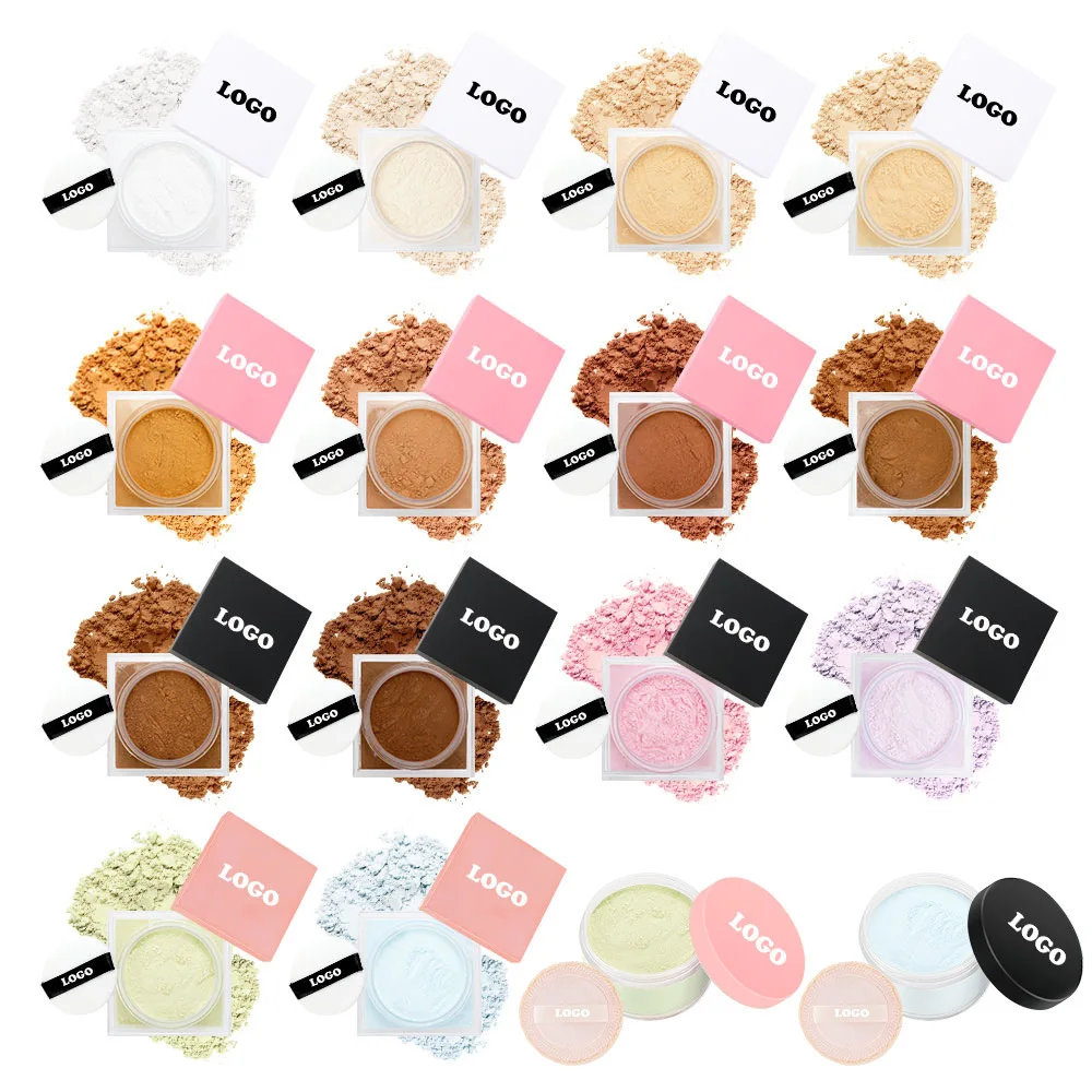 Loose Setting Powder แต่งหน้า Foundation มังสวิรัติเครื่องสําอางธรรมชาติสีชมพู Matte Compact Powder โลโก้ที่กําหนดเองขายส่ง 20 ชิ้น