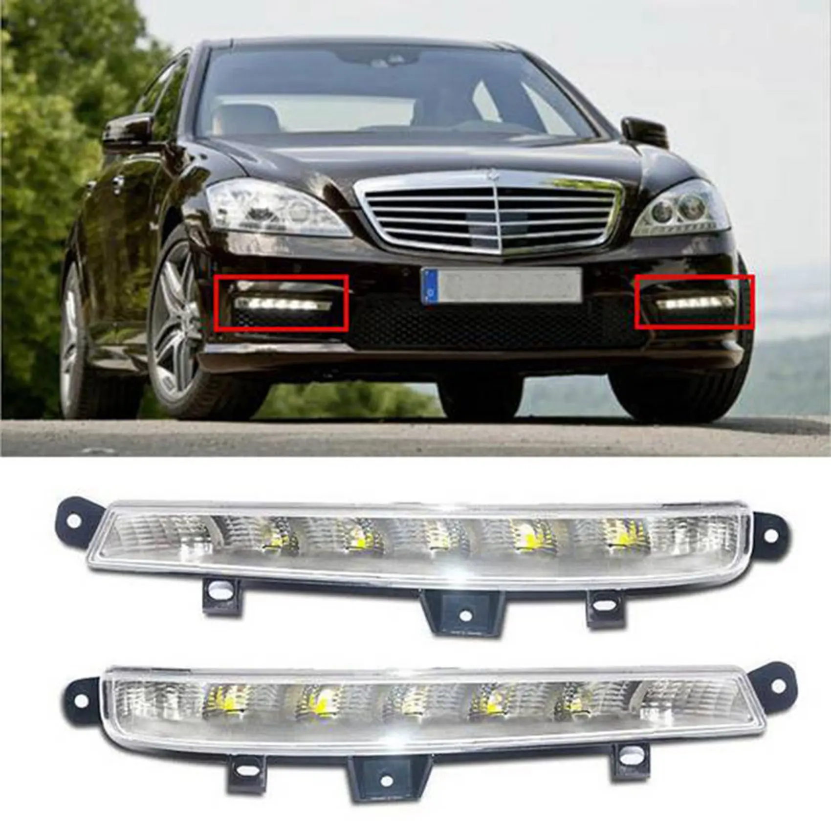 Auto Sinistra Destra DRL LED Fendinebbia Luci Luci diurne per Mercedes Benz W221 S63 AMG 2007-2013 2218201356