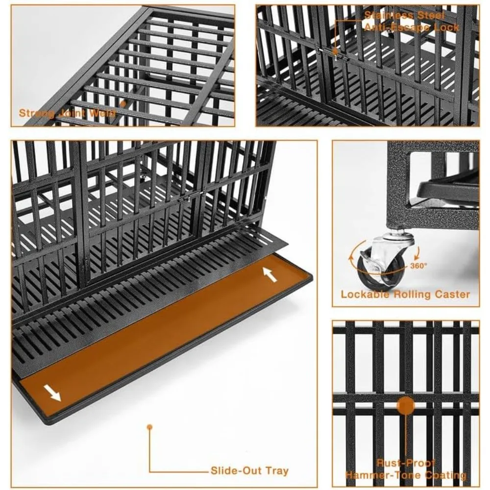 ترقية تحفة 48 بوصة شديدة التحمل غير قابلة للتدمير XL Dog Crate Steel Escape Proof، قفص داخلي مزدوج الباب عالي القلق، Ke #2