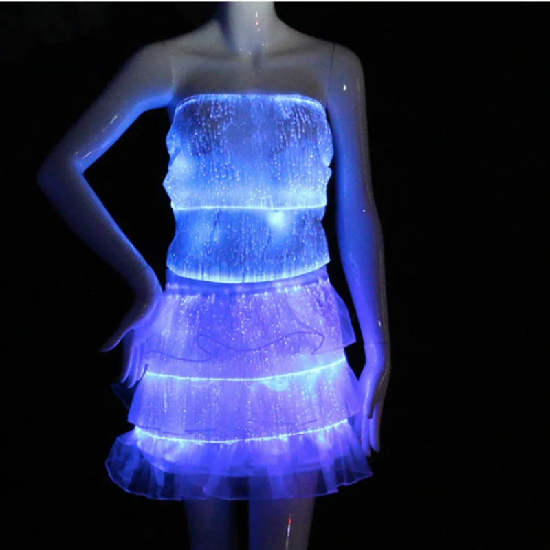 

Optic Fiber Dress Light up Luminous Singer Party Rave Outfit Wedding Ballroom Luxury Clothes Nightclub Cat Walk Stage Dance Wear