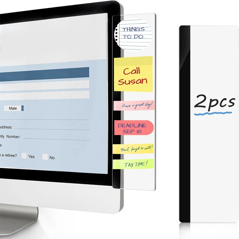 2Pcs Monitor Memo Boards for Computers, Transparent Acrylic Monitor Side Panel, for Office Home Work Desk
