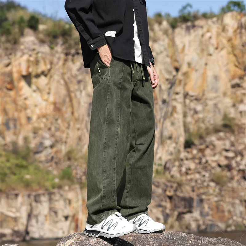 

2025 Spring Loose Straight Denim Cargo Pants for Men Outdoor Hiking Multi-Pocket Casual Mountaineering Pants