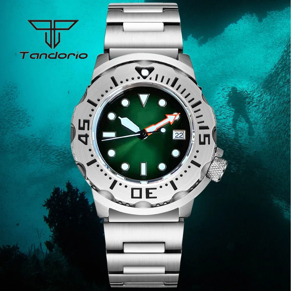 Tandorio 42mm NH35A Monster Case Sunburst Dial 20ATM Dive Men's Automatic Watch AR Sapphire Glass 3.8 Crown Date Gradient Color