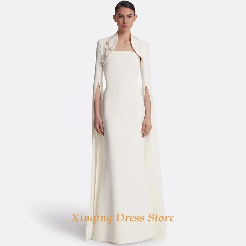 Ivory Jersey Evening Dress Mermaid Luxury Pearls Strapless Homecoming Dresses Customized Formal Bridal Party Gowns فساتين image 3