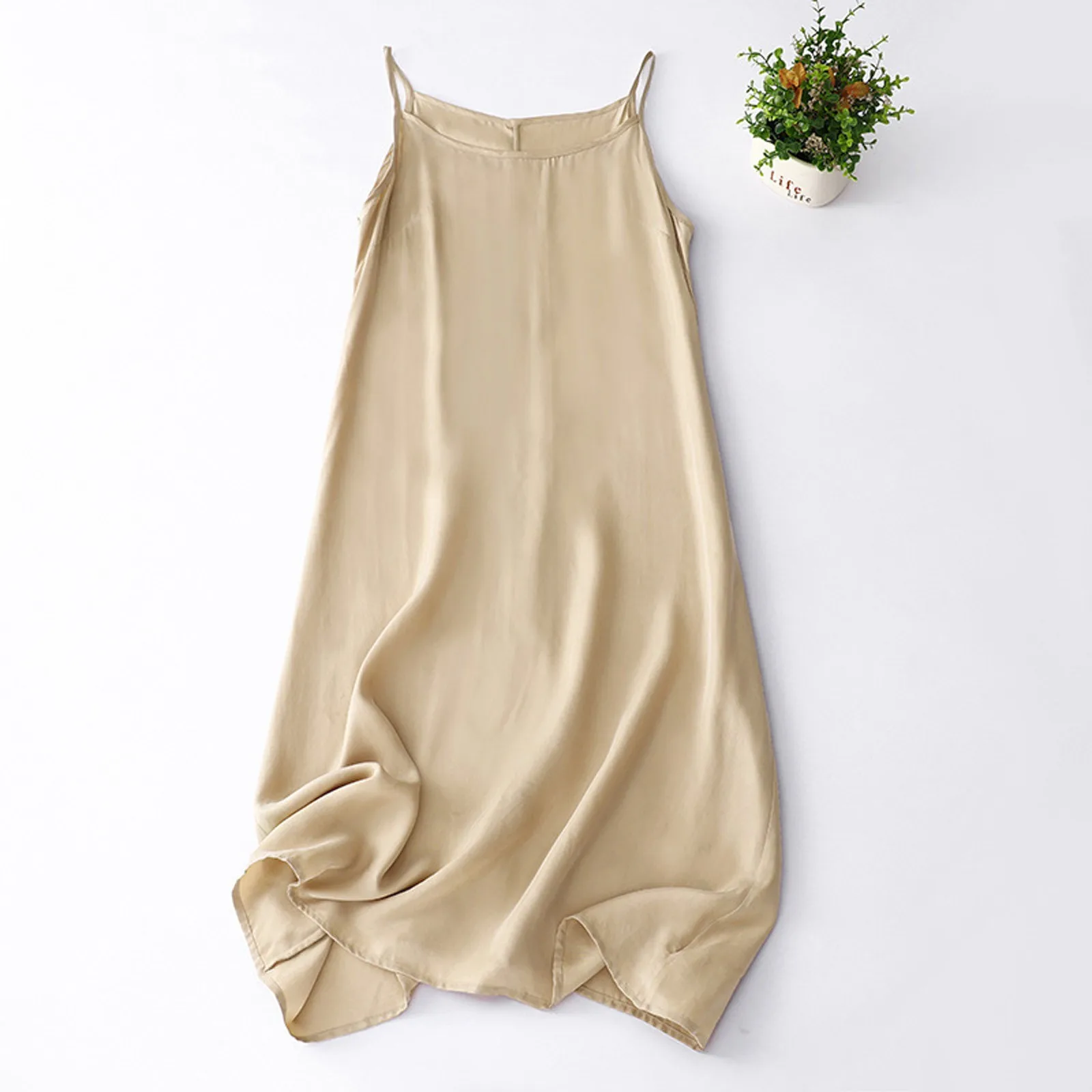 

Pure Color Cotton Linen Sling Dress Female 2024 Summer New Loose Fashion Simple Temperament Casual Undershirt Long Dress